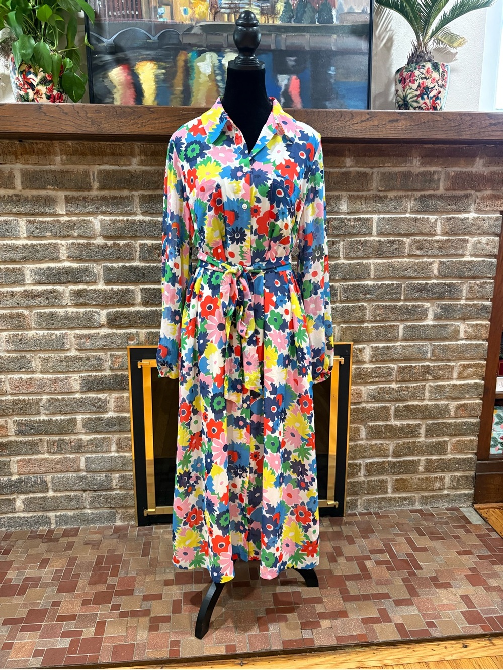 Boden Bright Multi-Color Floral Long-Sleeve Maxi Dress with POCKETS!